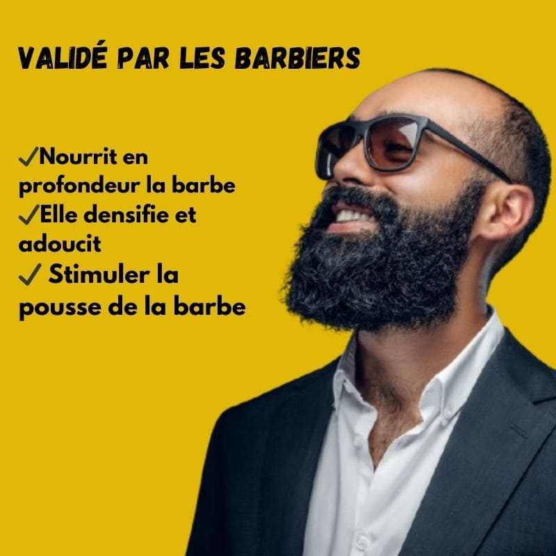 un modele barbu  content d'utiliser coffret homme bonheur / kit soin barbe